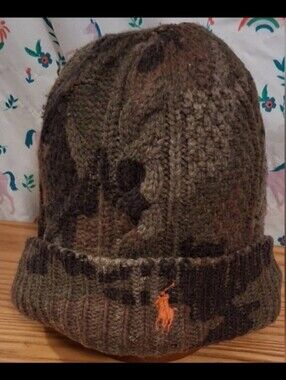 EUC Polo Ralph Lauren Camouflage Wool Blend Casual Unisex Winter Beanie Hat Cap